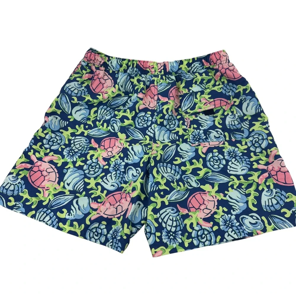 Vineyard Vines Mens‎ Sea Turtle Shell Print Swim Trunks Navy Blue Pink Large